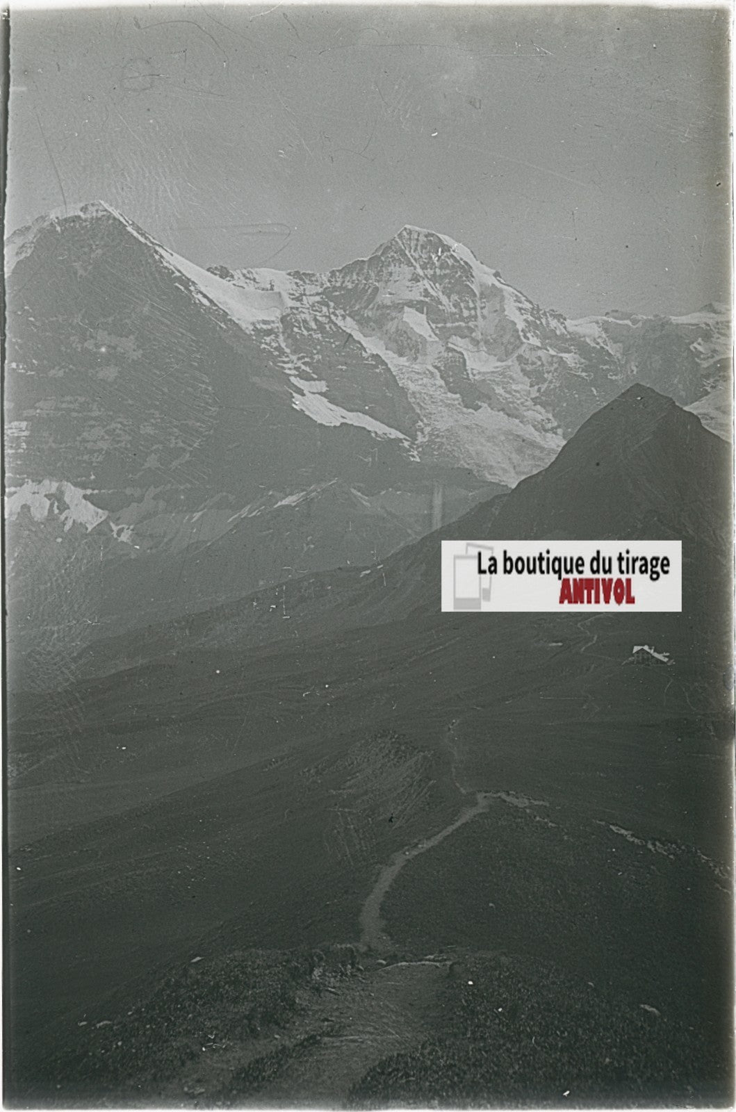 Paysages, Alpes Suisse, stéréo photo plaque verre, noir & blanc, 9x12 cm