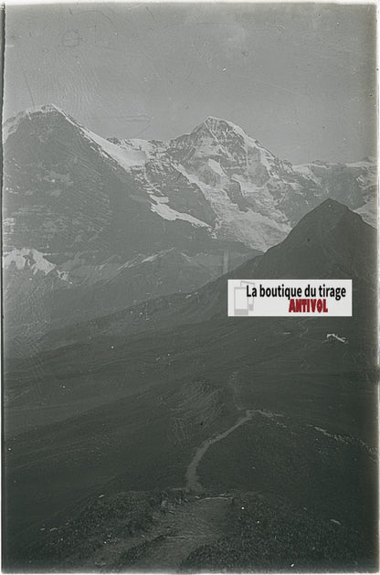 Paysages, Alpes Suisse, stéréo photo plaque verre, noir & blanc, 9x12 cm