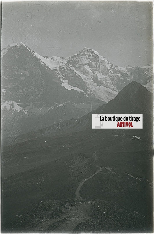 Paysages, Alpes Suisse, stéréo photo plaque verre, noir & blanc, 9x12 cm