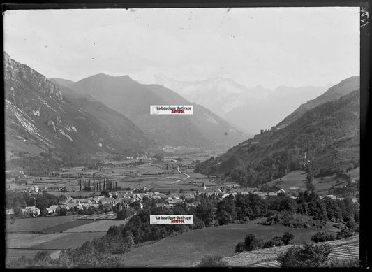 Plaque verre photo ancienne négatif noir et blanc 13x18 cm Bielle paysage ancien