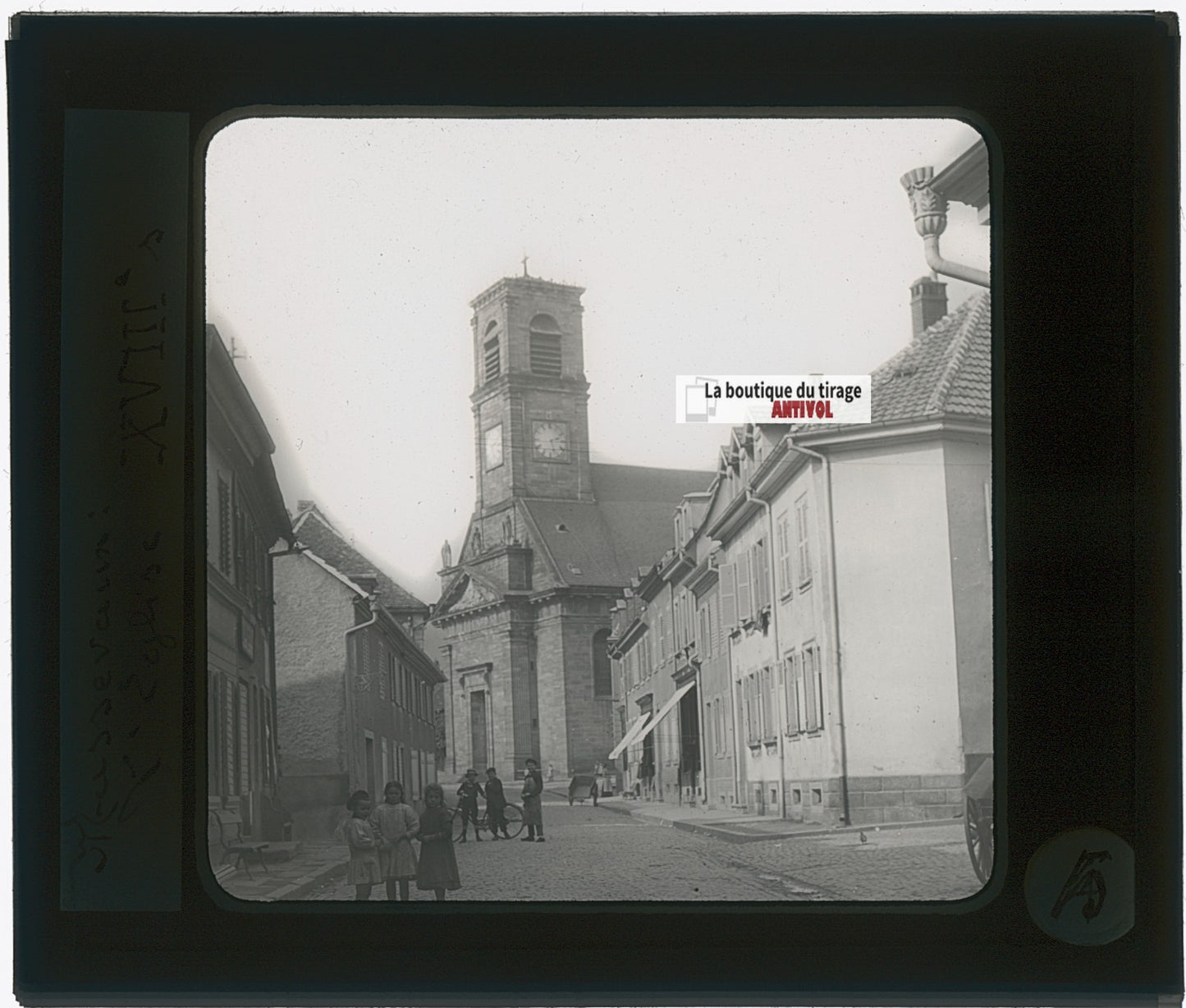 Masevaux, église, photo plaque verre, noir & blanc, positif 8,5x10 cm