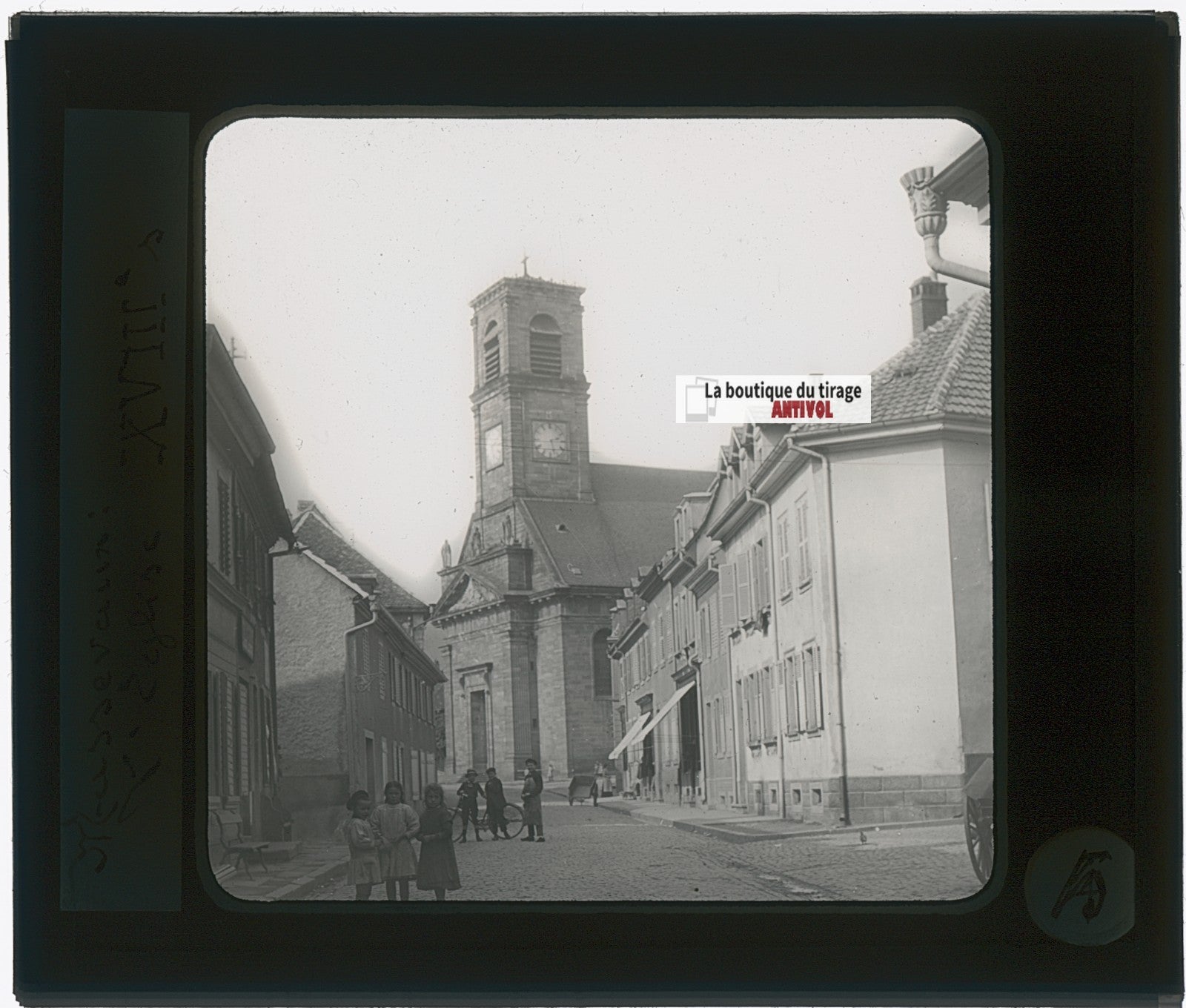 Masevaux, église, photo plaque verre, noir & blanc, positif 8,5x10 cm