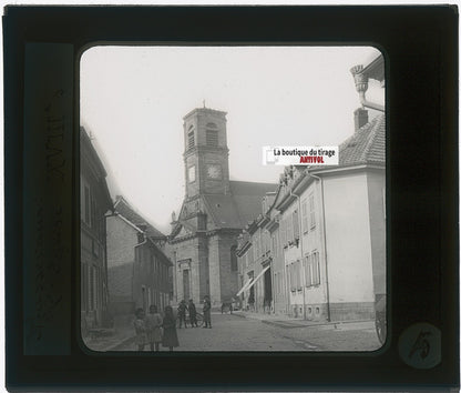 Masevaux, église, photo plaque verre, noir & blanc, positif 8,5x10 cm