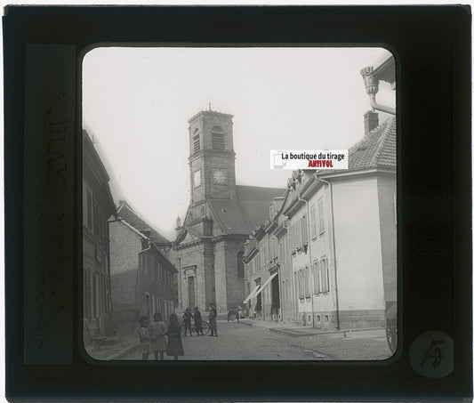 Masevaux, église, photo plaque verre, noir & blanc, positif 8,5x10 cm