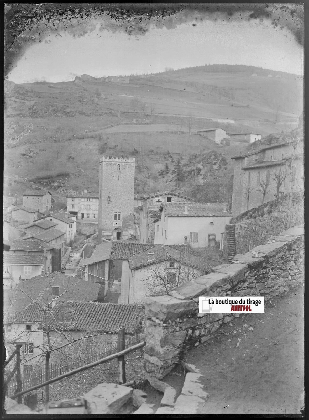 Doizieux, Loire, Plaque verre photo ancienne, négatif noir & blanc 13x18 cm