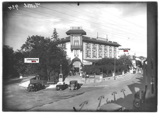 Plaque verre photo ancienne positif noir et blanc 13x18 cm Vittel Vosges hôtel