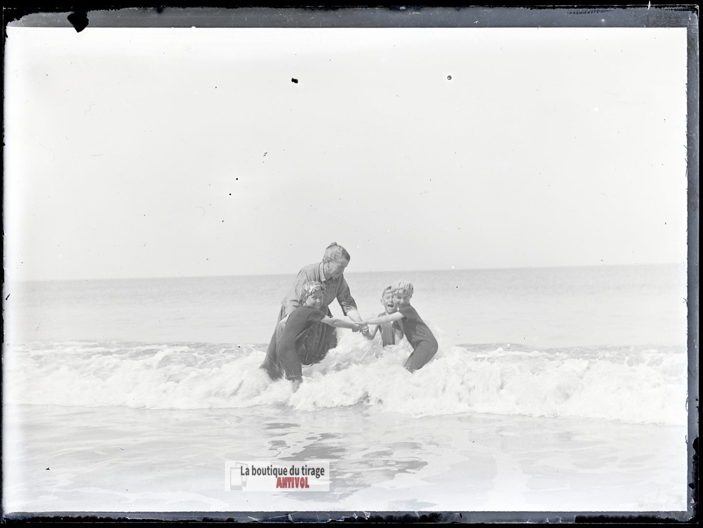 Berck-sur-Mer, bains de mer, plaque de verre photo ancienne, négatif 9x12 cm