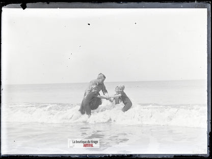 Berck-sur-Mer, bains de mer, plaque de verre photo ancienne, négatif 9x12 cm