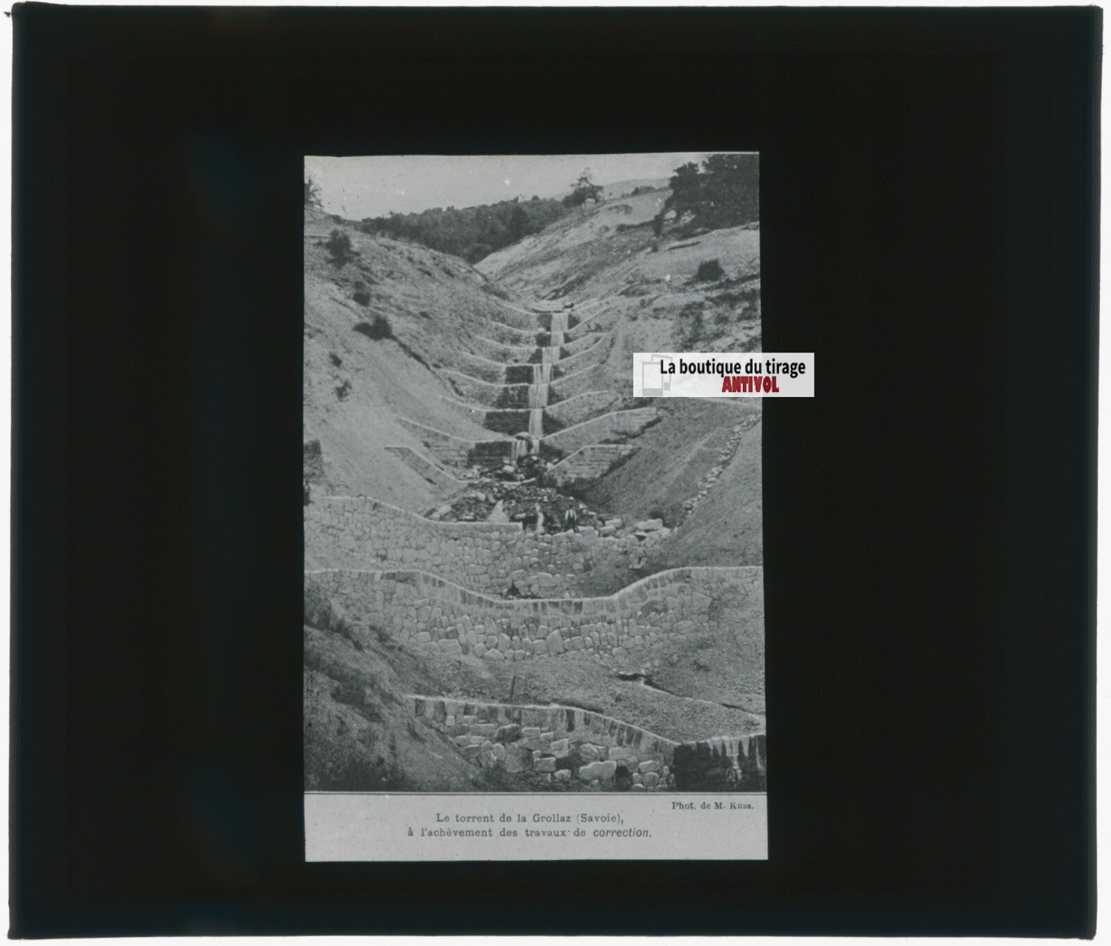 Torrent de la Grollaz, photo plaque verre, noir & blanc, positif 8,5x10 cm