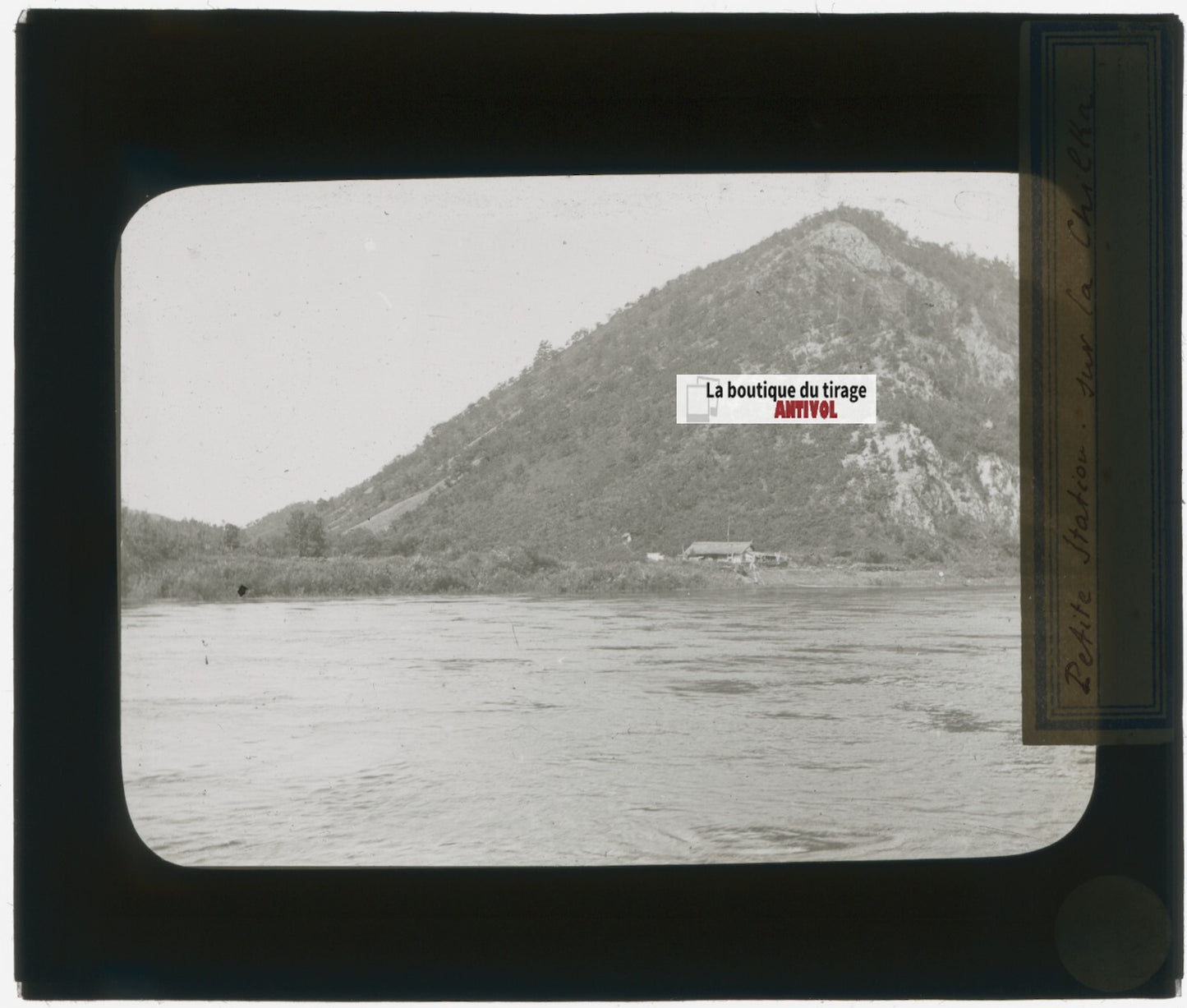 Russie, Chilka, paysage, photo plaque verre, noir & blanc, positif 8,5x10 cm