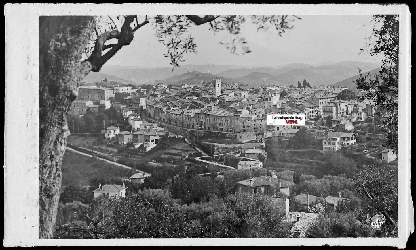 Plaque verre photo ancienne, négatif noir & blanc 9x14 cm, Vence France, tirage