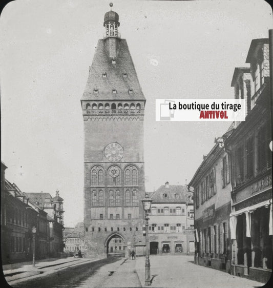 Am Altpörtel, Spire, Allemagne, photo plaque verre, positif 8,5x10 cm