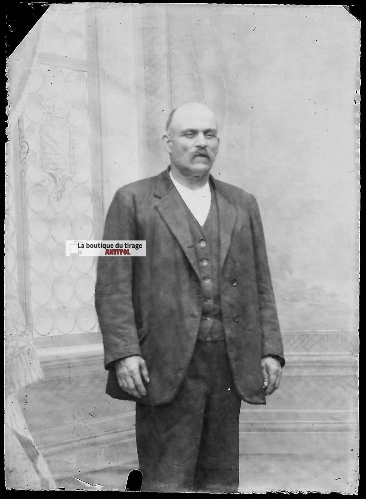 Plaque verre photo ancienne négatif noir et blanc 6x9 cm homme monsieur vintage 