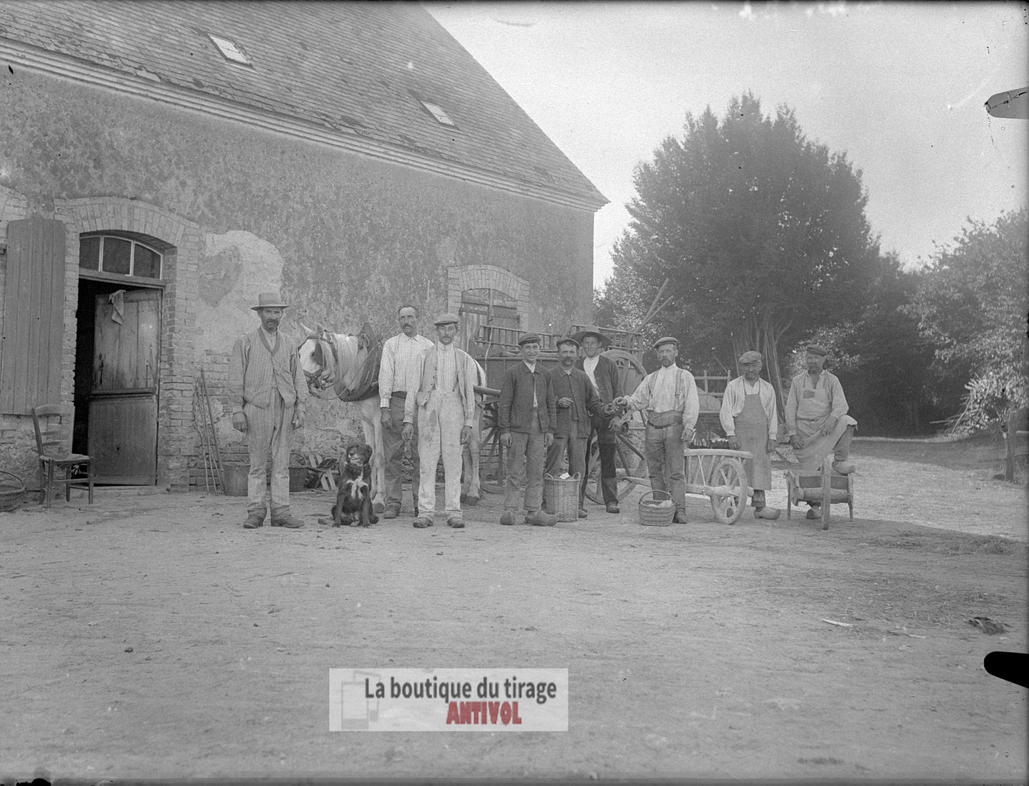 Hommes de la ferme, France, plaque verre, photo ancienne, négatif 9x12 cm