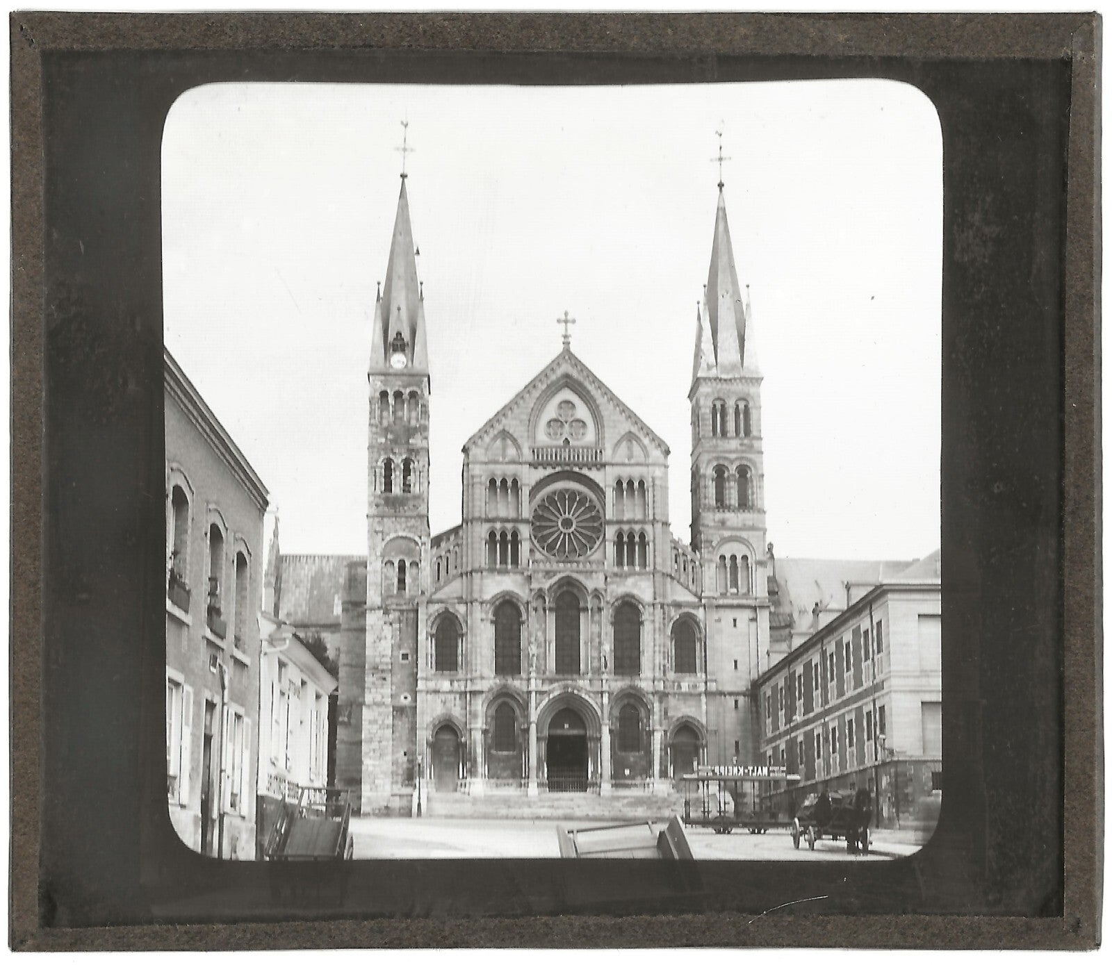 Basilique Saint-Remi de Reims, photo plaque de verre, positif 8,5x10 cm