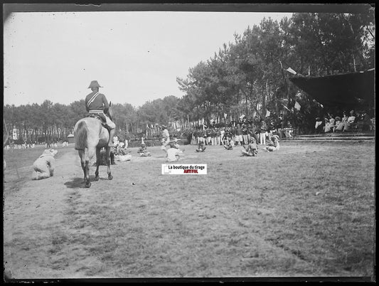 Camp militaire Meucon, Plaque verre photo ancienne, négatif noir & blanc 9x12 cm