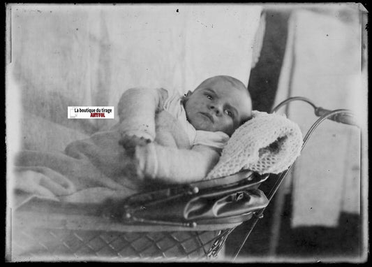 Plaque verre photo ancienne négatif noir et blanc 13x18 cm enfant bébé France