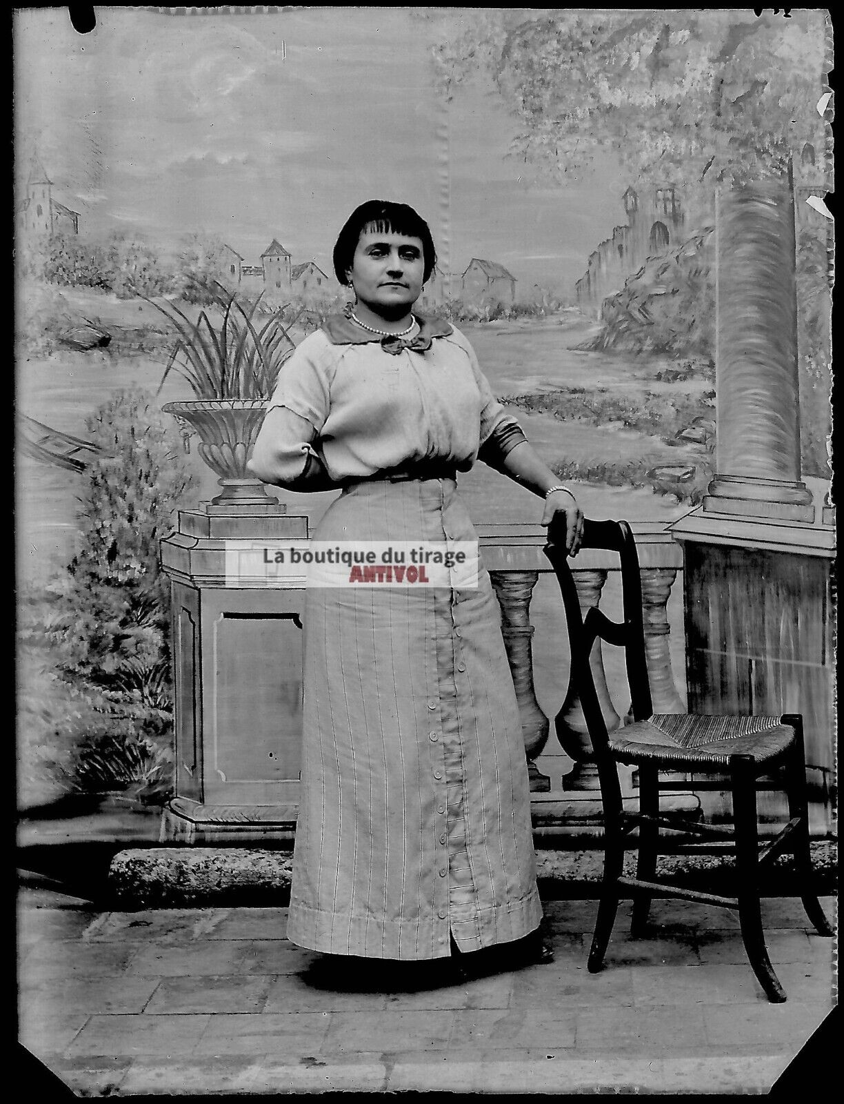 Plaque verre photo ancienne négatif noir et blanc 9x12 cm femme glass plate 