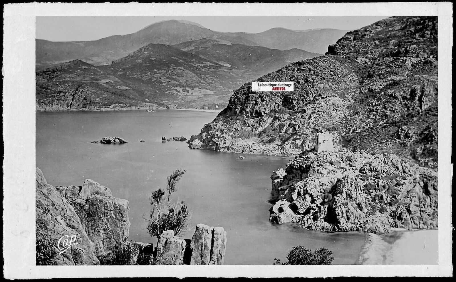 Plaque verre photo négatif noir & blanc 9x14 cm, Piana, Corse, Golfe Porto