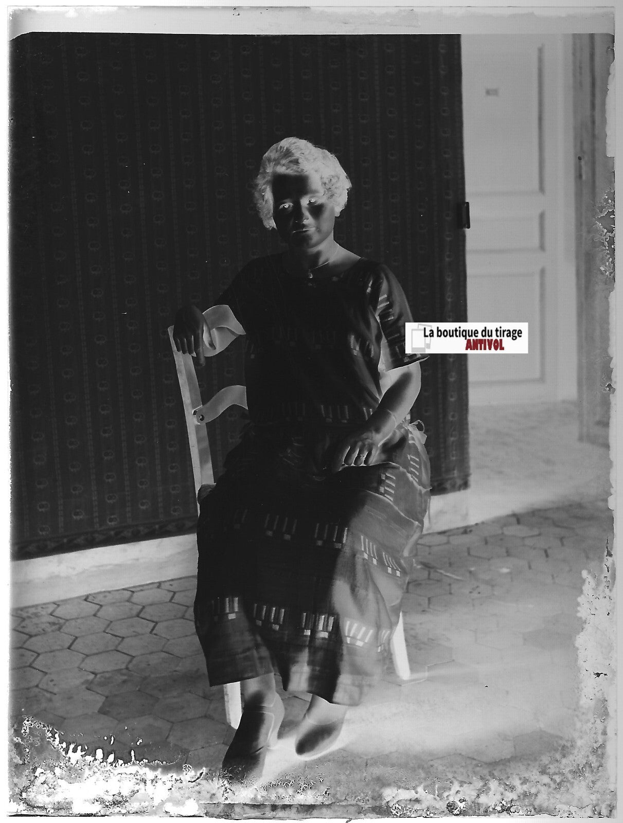 Portrait femme, Plaque verre photo ancienne, négatif noir & blanc 9x12 cm