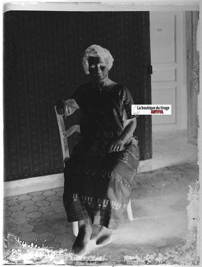 Portrait femme, Plaque verre photo ancienne, négatif noir & blanc 9x12 cm