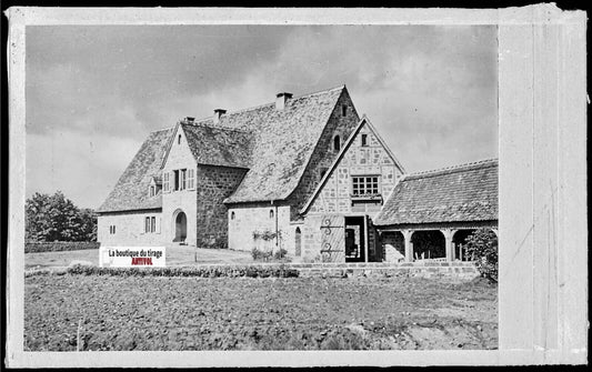 Plaque verre photo ancienne négatif noir & blanc 9x14 cm, Hünenburg maison