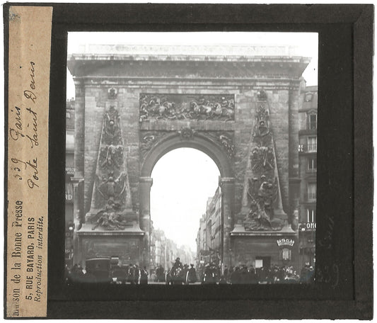 Porte Saint-Denis, Paris, photo plaque de verre, positif 8,5x10 cm