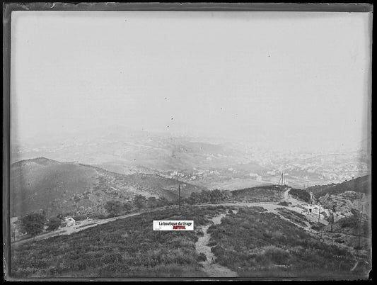 Espagne, paysage, Plaque verre photo ancienne, négatif noir & blanc 9x12 cm