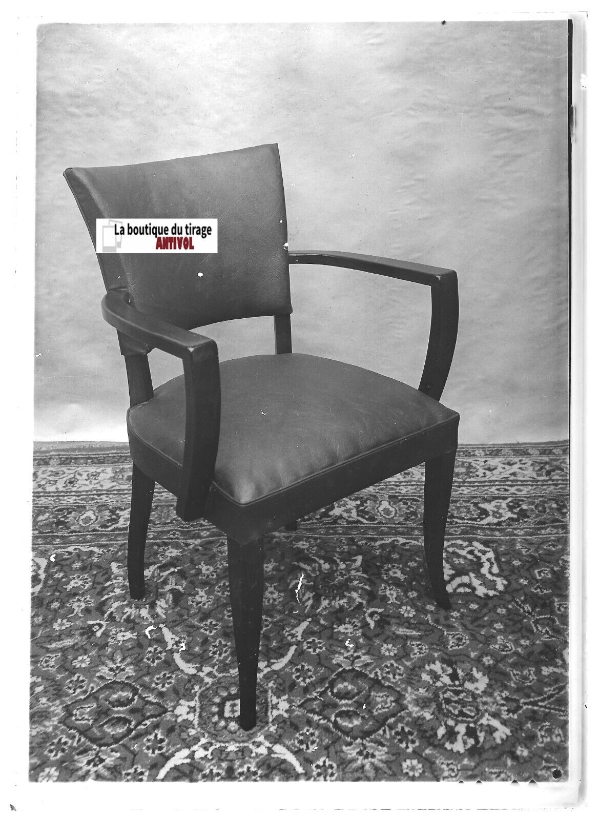 Plaque verre photo ancienne positif noir & blanc 13x18 cm fauteuil vintage