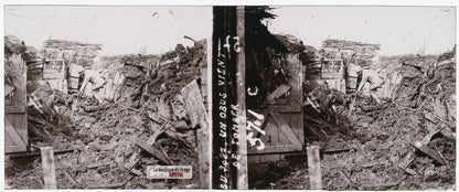 Un obus vient de tomber, guerre WW1, plaque verre stéréo, photo 4,5x10,7 cm