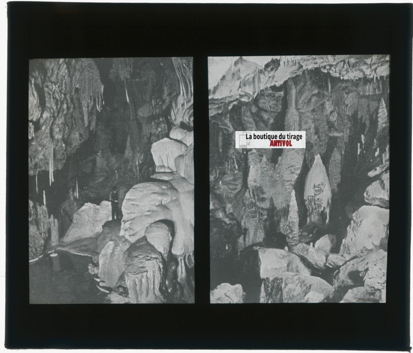 Gouffre de Padirac, Lot, photo plaque verre, noir & blanc, positif 8,5x10 cm