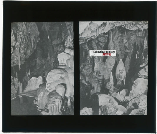 Gouffre de Padirac, Lot, photo plaque verre, noir & blanc, positif 8,5x10 cm