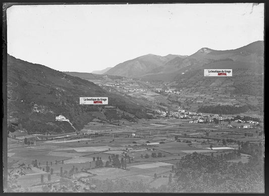 Plaque verre photo ancienne négatif noir et blanc 13x18 cm Bielle paysage France