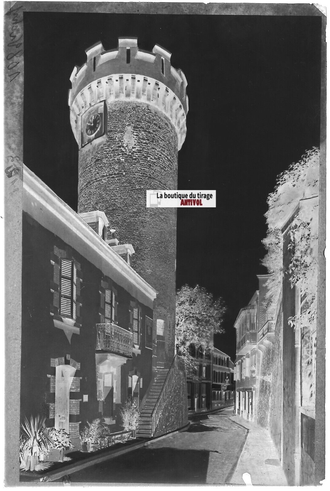 Vichy, Tour de l'Horloge, Plaque verre photo, négatif noir & blanc 10x15 cm