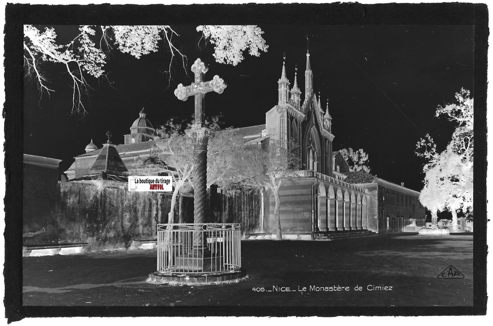 Plaque verre photo négatif noir & blanc 9x14 cm, monastère de Cimiez, Nice