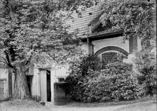 Plaque verre photo ancienne négatif 13x18 cm grange château vintage France 