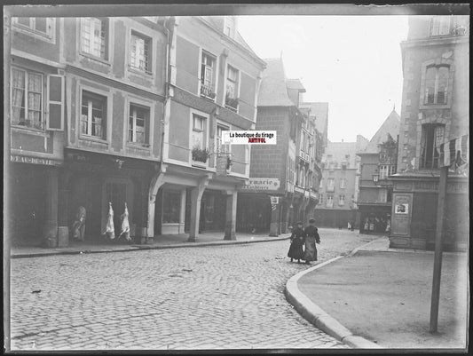 Dinan Place des Cordeliers, Plaque verre photo, négatif noir & blanc 9x12 cm