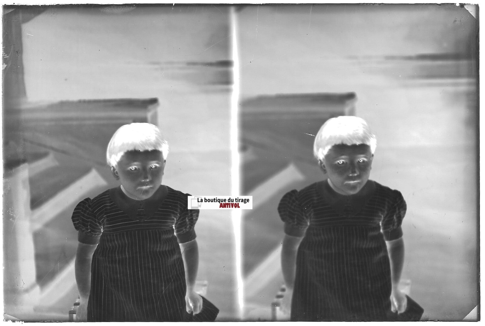 Enfant, portrait, Plaque verre photo ancienne, négatif noir & blanc 10x15 cm