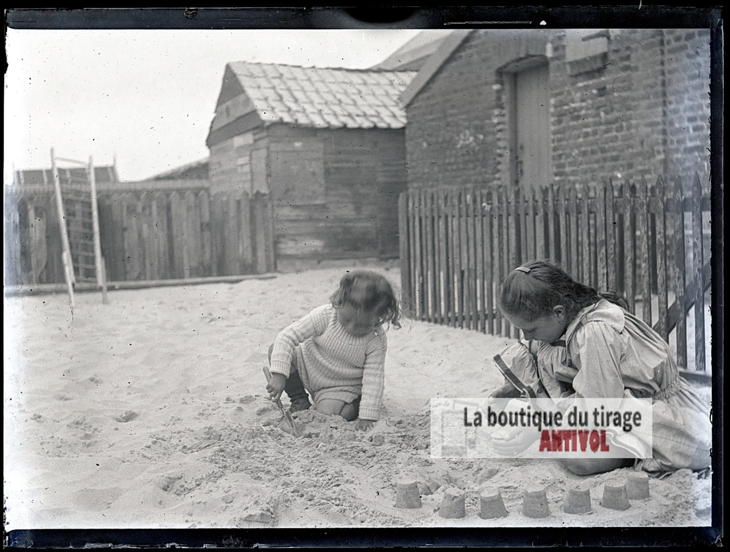 Jeux d'enfants, Berck-Plage, plaque verre photo ancienne, négatif 9x12 cm