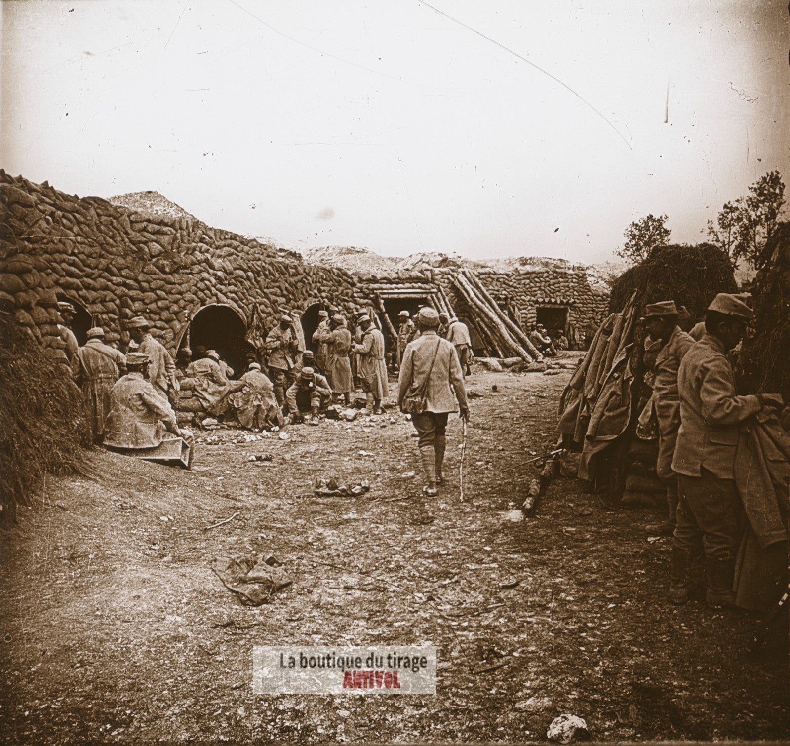 Champagne, abris d’infanterie, WW1, plaque verre photo ancienne stéréo 6x13 cm