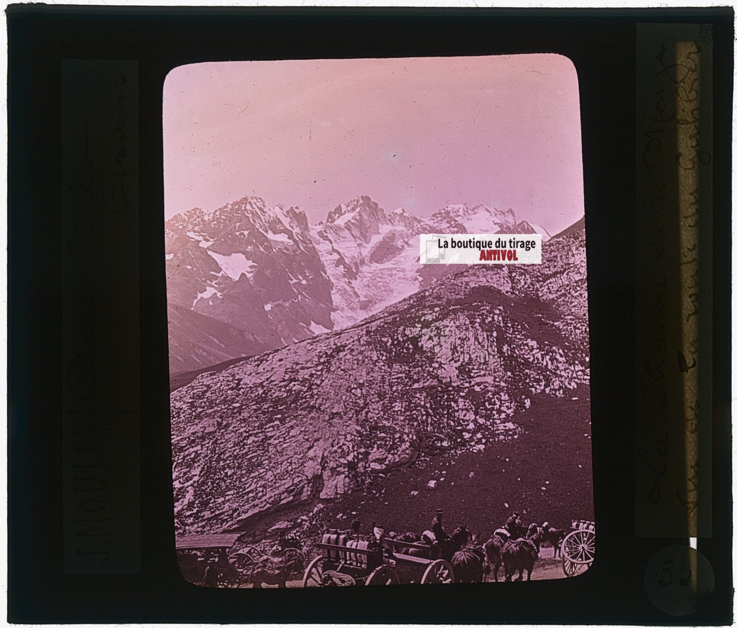 Chaîne de la Meije, photo J. Moulin, plaque verre, couleur, positif 8,5x10 cm