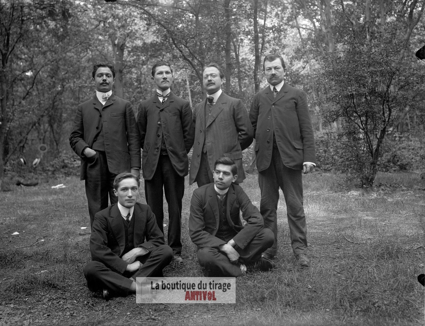 Portrait de groupe d’hommes, plaque verre, photo ancienne, négatif 9x12 cm