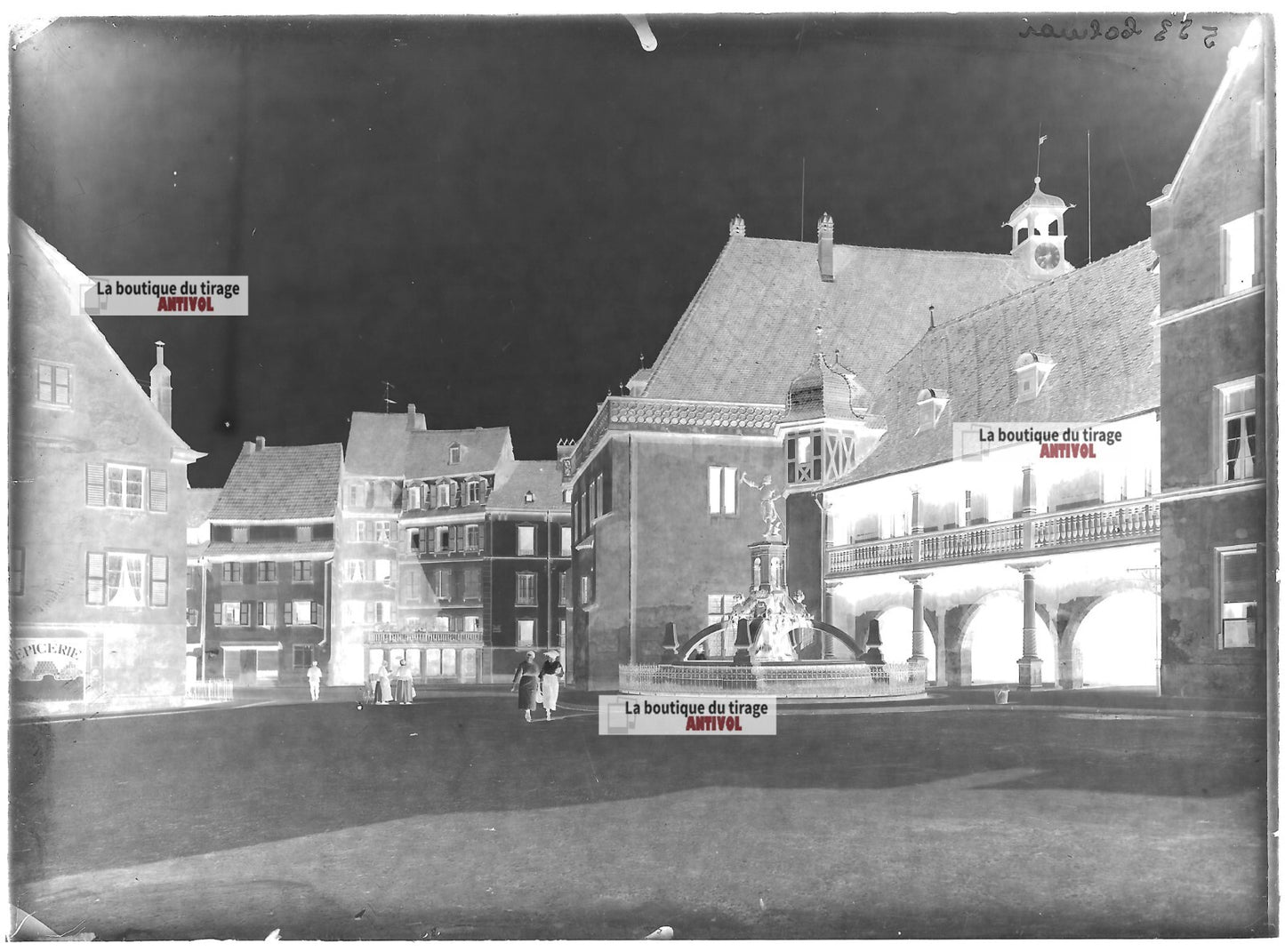 Plaque verre photo ancienne négatif noir et blanc 13x18 cm Colmar architecture 