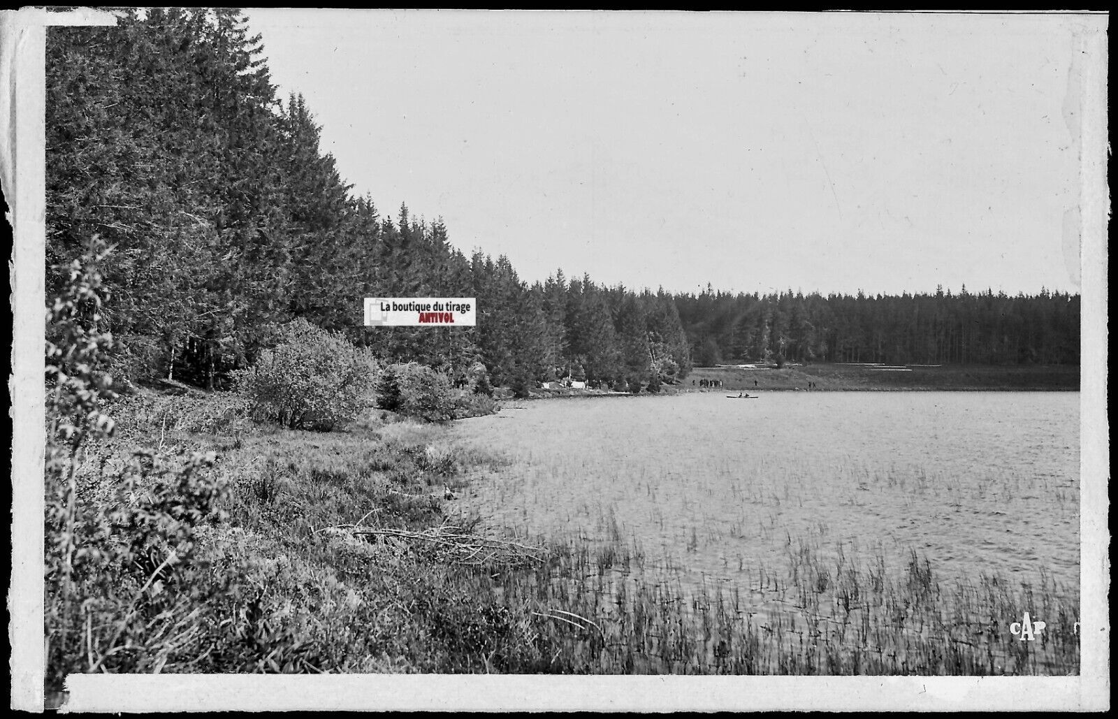 Plaque verre photo négatif noir & blanc 9x14 cm, Mont-Dore, lac de Servières