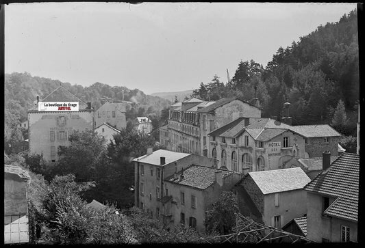 Saint-Nectaire, village, Plaque verre photo, négatif noir & blanc 10x15 cm