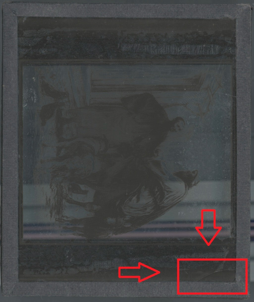 Luc, scène religieuse, dessin peinture plaque de verre, positif 8,5x10 cm