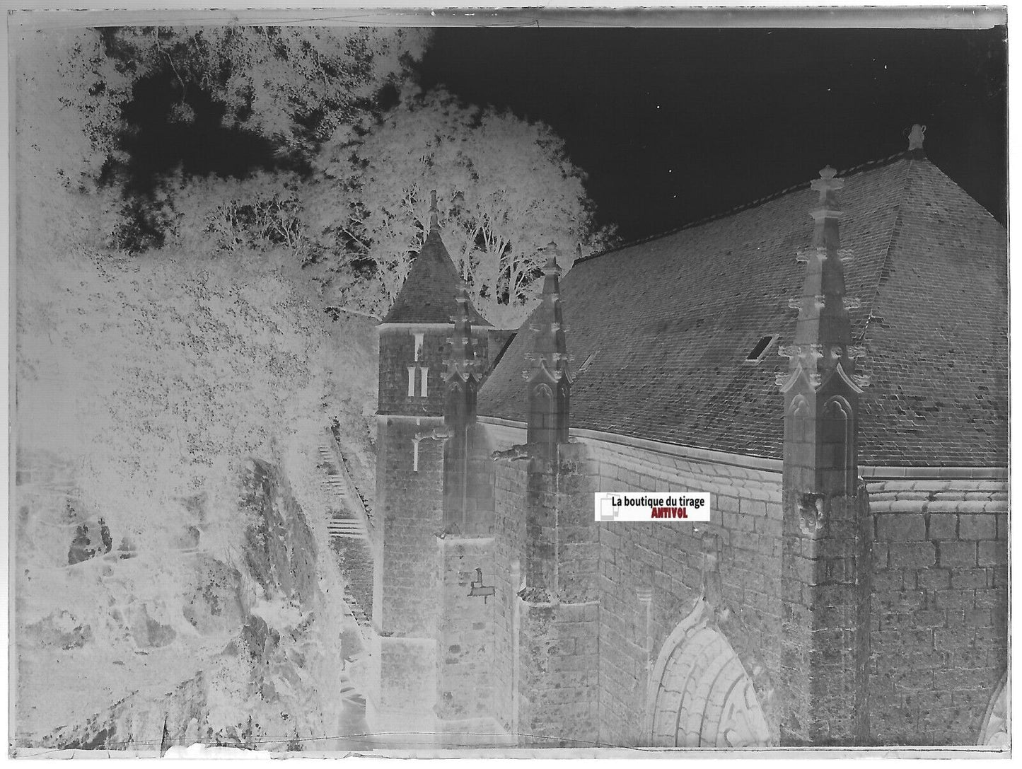 Chapelle Sainte-Barbe Faouët, Plaque verre photo, négatif noir & blanc 9x12 cm