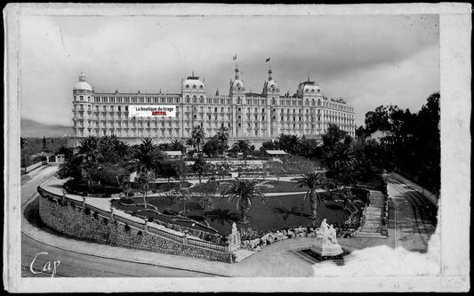 Plaque verre photo ancienne, négatif noir et blanc 9x14 cm Nice, hôtel Régina