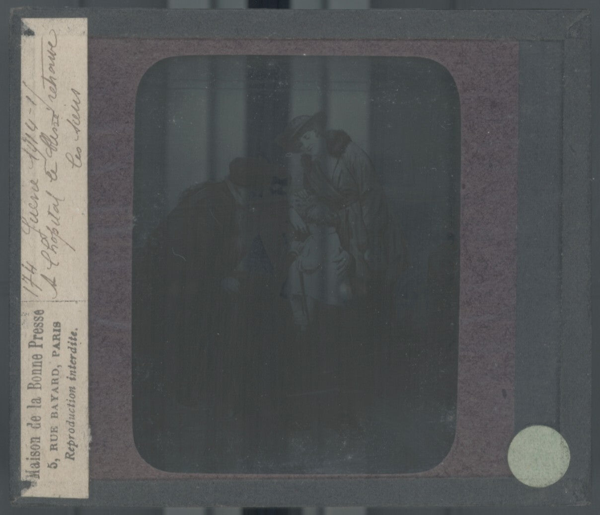 Dessin Guerre 14-18 retrouvailles, plaque verre, noir & blanc, positif 8,5x10 cm