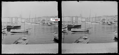 Saint-Tropez, Côte d'Azur, Plaque verre stéréo, négatif noir & blanc 6x13 cm